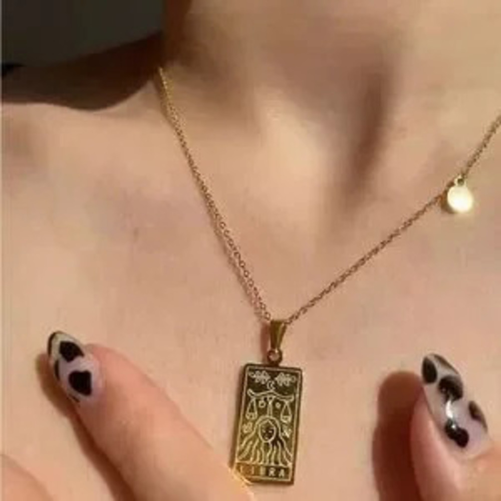 18K Gold Plated Scorpio Zodiac Sign Rectangle Pendant Necklace
